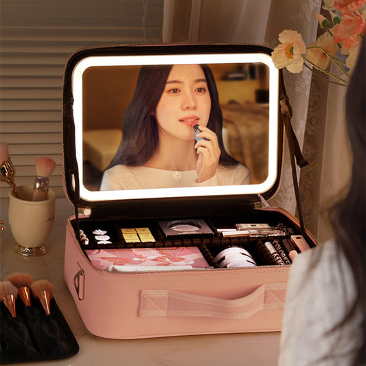 Smart LED Cosmetic Case with 4K Mirror – Large Capacity Travel Makeup Bag 1