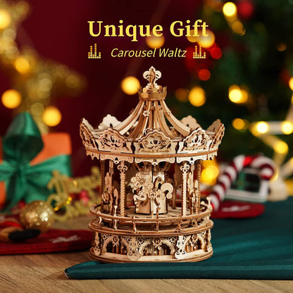 3D Wooden Puzzle Carousel Music Box Kit