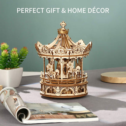 3D Wooden Puzzle Carousel Music Box Kit