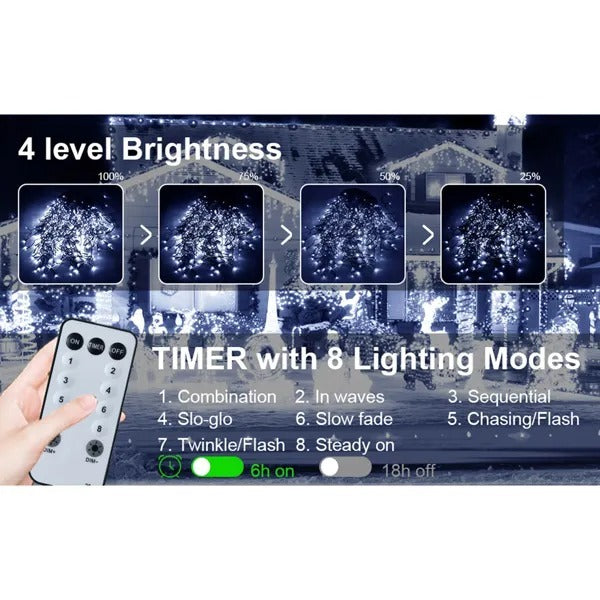105ft LED Outdoor Christmas Lights with 8 Modes and Timer