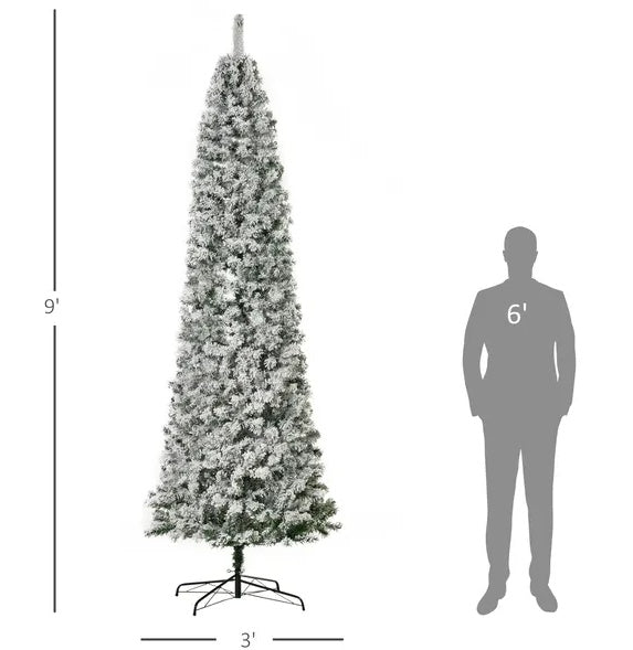 9ft Slim Snow-Flocked Artificial Christmas Tree