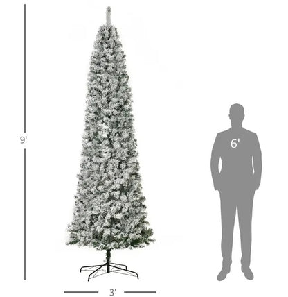 9ft Slim Snow-Flocked Artificial Christmas Tree