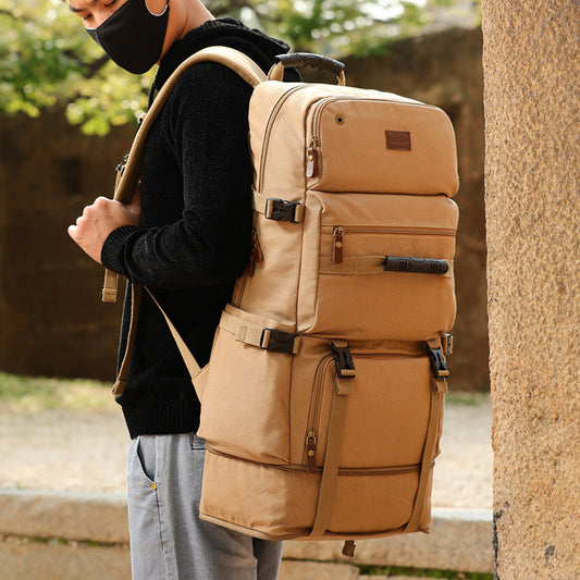 Casual Oversized Canvas Backpack for Men – Breathable and Wear-Resistant in Khaki and Black 1
