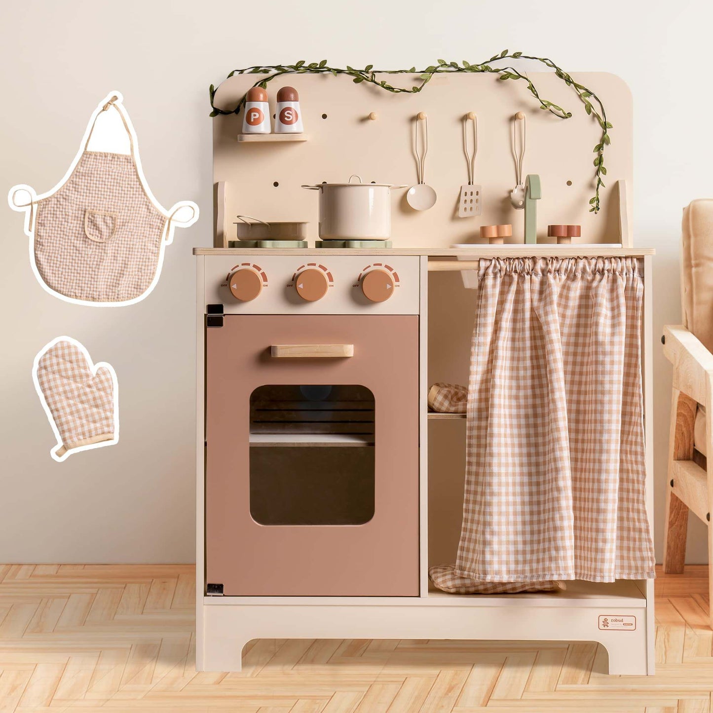 Rustic Wooden Play Kitchen Set for Toddlers