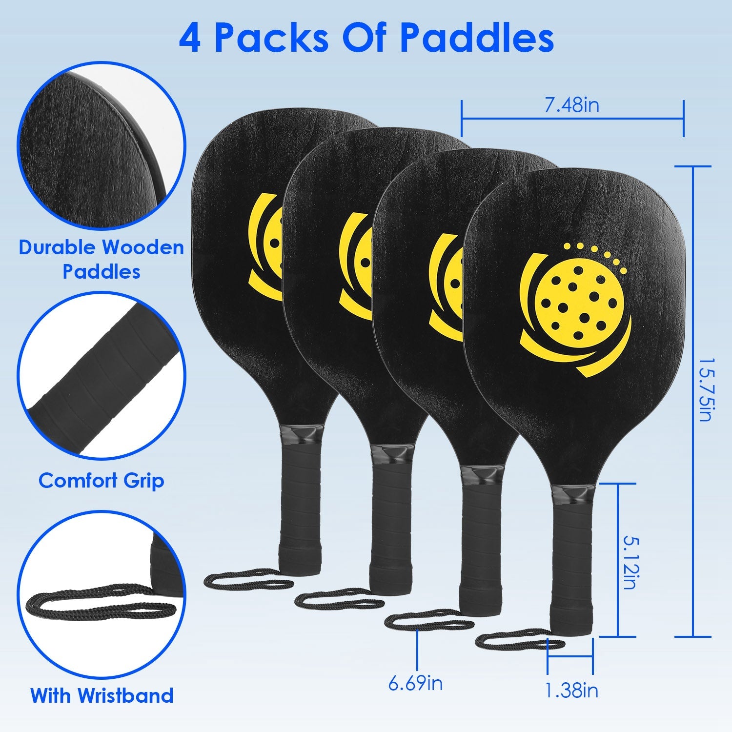 Portable Pickleball Set with Net, 4 Paddles and 4 Balls, Complete Pickleball Kit for Easy Setup and Outdoor Play 9