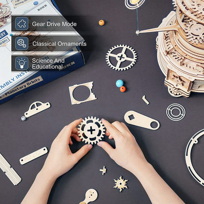 Rotatable Mechanical Orrery 3D Wooden Puzzle Kit