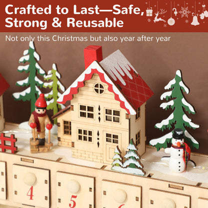 Christmas Advent Calendar with 24 Drawers and LED Lights