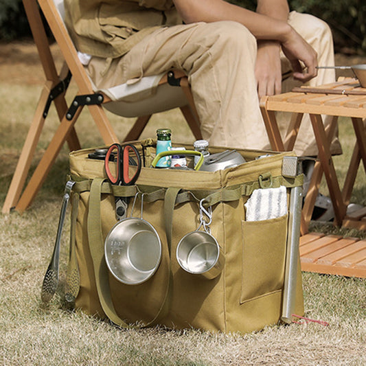 Outdoor Folding Storage Box with Large Capacity – Versatile Khaki Shopping Bag for Picnics and Travel 1