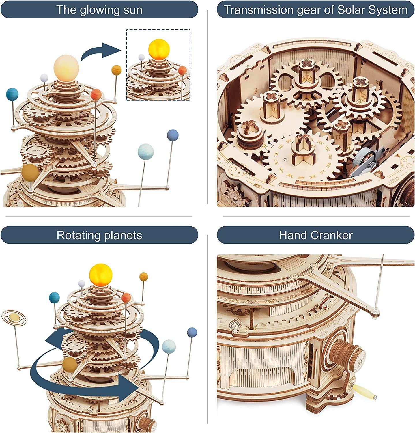 Rotatable Mechanical Orrery 3D Wooden Puzzle Kit