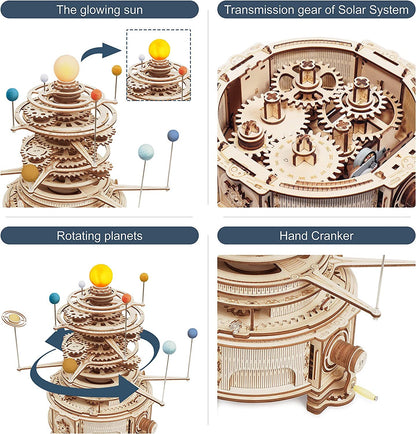 Rotatable Mechanical Orrery 3D Wooden Puzzle Kit