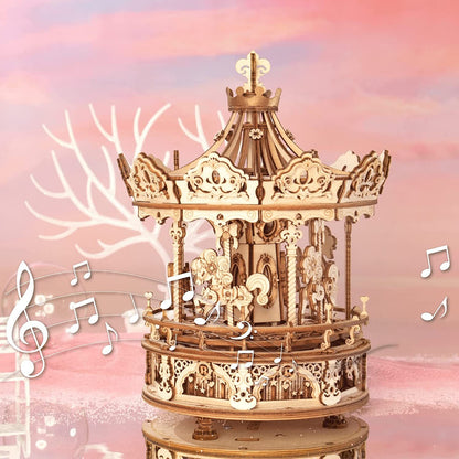 3D Wooden Puzzle Carousel Music Box Kit