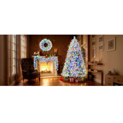 6FT Snow Flocked Christmas Tree Set with Pre-Lit Garland and Wreath